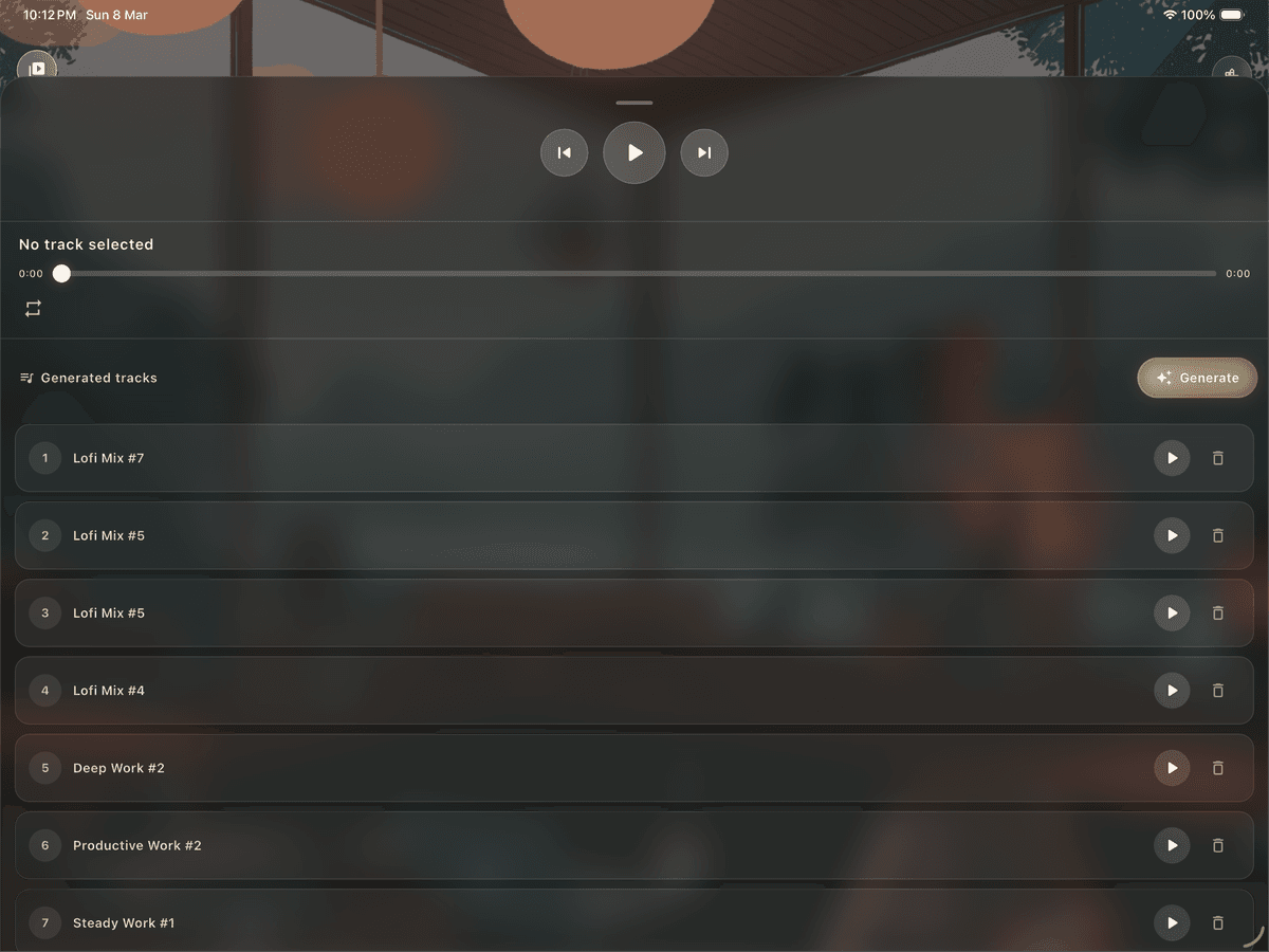 CafeLofi track list interface